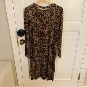 Zara Long Sleeve Leopard Midi Dress